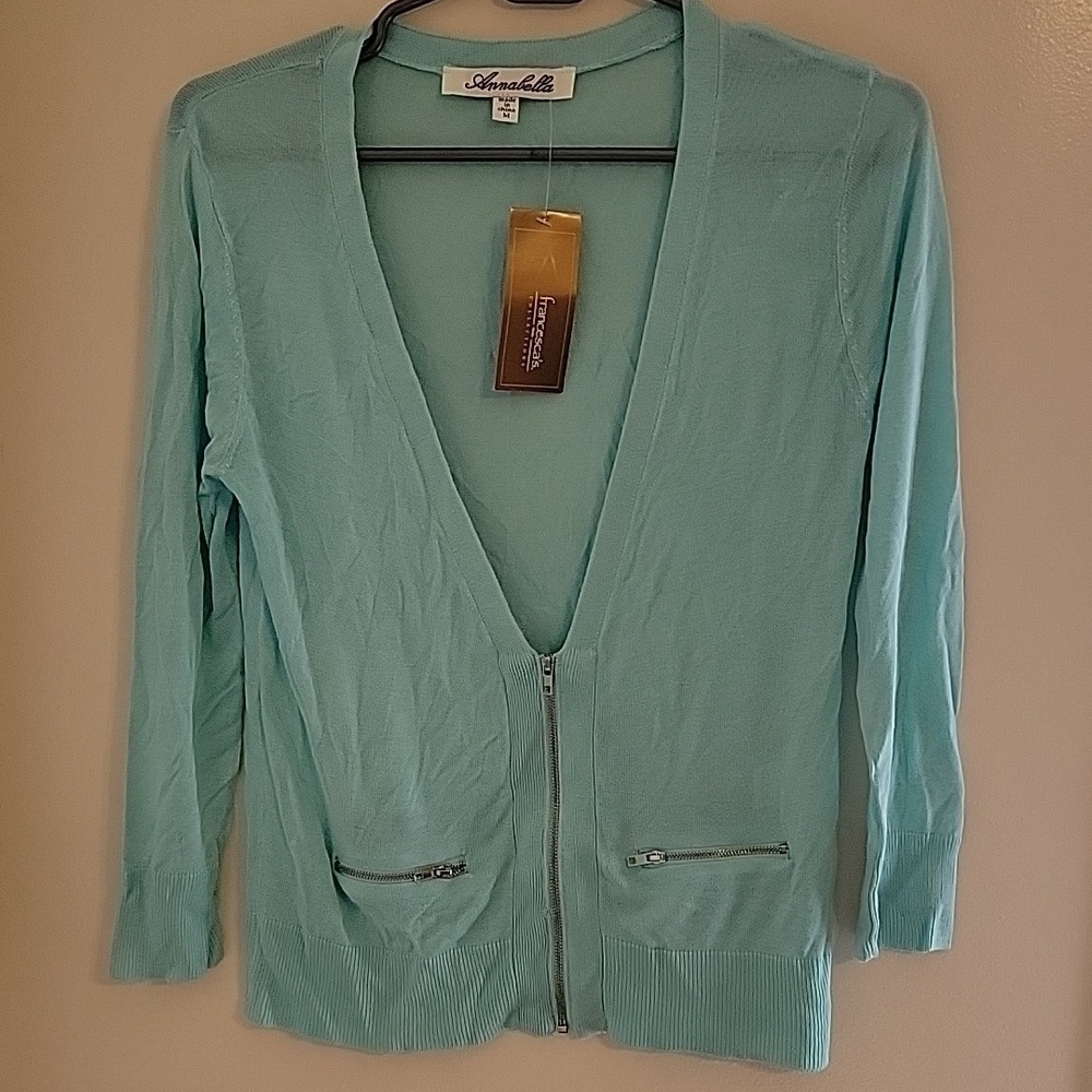 NWT Women's Annabella Aqua Half Zip Cardigan  Size Medium